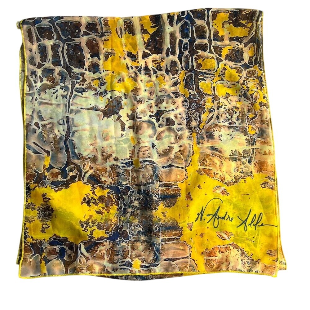 Silk Scarf 72"‎ L16.5" W Yellow Abstract Animal Print by W. Andre Alllen